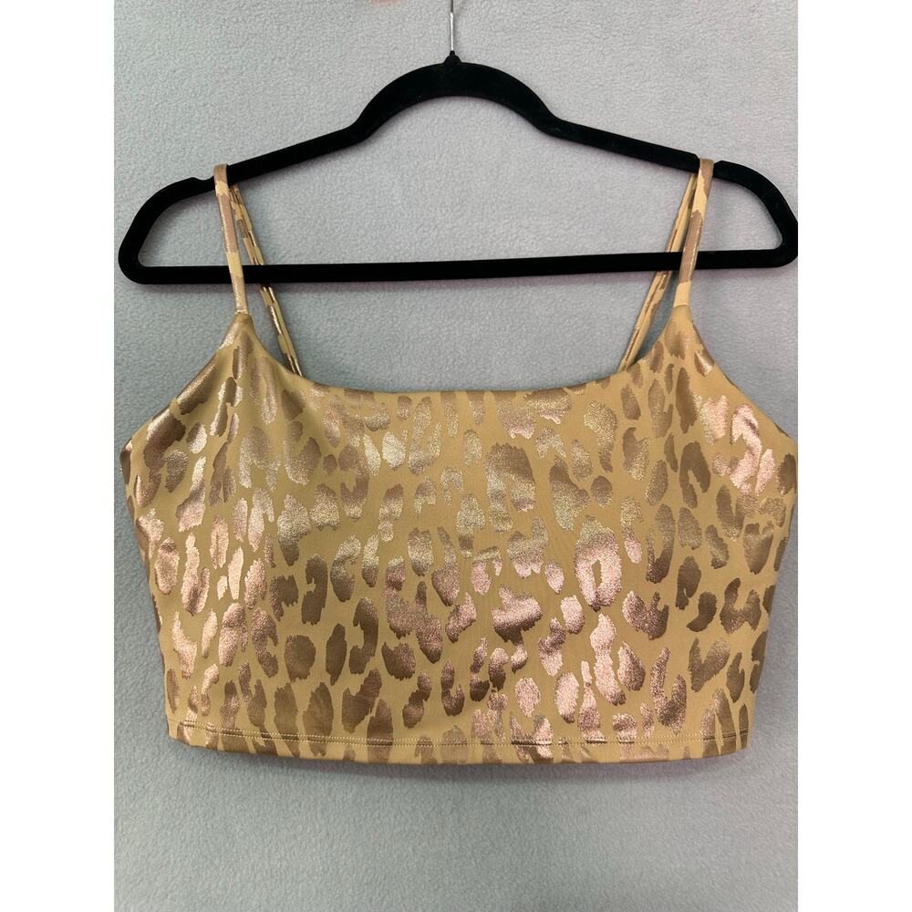 Carbon38 Metallic Leopard Longline Sports Bra Gold Foil Animal Print Size L - Picture 2 of 9